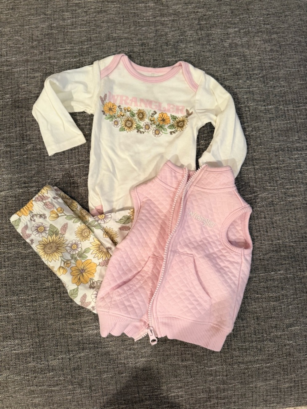 Wrangler Pink Quilted Vest & Floral Set - Pink, Cream, Yellow